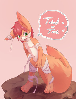 3_toes 4_fingers anthro bandage bandaged_arm bandaged_ear bandaged_leg barely_visible_genitalia barely_visible_penis big_tail blush blush_lines covering covering_self embarrassed eyebrows facial_tuft feet fingers fluffy fluffy_tail fur genitals green_eyes hair holidays inner_ear_fluff looking_down male mostly_nude open_mouth orange_body orange_fur orange_tail penis pointy_ears red_hair shota solo speech_bubble tail text toes tongue tuft white_body white_eyebrows white_fur white_inner_ear_fluff wrappings young young_anthro young_male riunamo halloween mero_(riunamo) canid canine fox mammal 2018 english_text hi_res