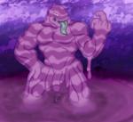 2016 3_fingers anso/rez beckoning biceps big_muscles bodily_fluids fingers flaccid generation_1_pokemon genital_fluids genitals gesture goo-connected_lips goo_creature humanoid looking_at_viewer male muk muscular muscular_humanoid muscular_male nintendo not_furry nude open_mouth pecs penis poison pokemon pokemon_(species) pokemorph precum purple_body slime sludge smile solo tongue tongue_out