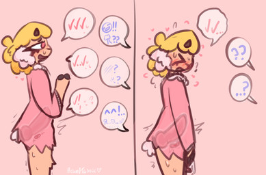 abdominal_bulge anal_orgasm anthro blonde_hair blush blush_lines bodily_fluids dildo dildo_plug ejaculation femboy fluffy_ears hair hands-free hands_covering_crotch horn knot knotted_dildo male orgasm orgasm_face plug_(sex_toy) prostate prostate_orgasm prostate_stimulation prostate_with_heart sex_toy short_tail solo speech_bubble sweat tail x-ray_view bean0tastic beanie_(bean0tastic) bovid caprine mammal sheep comic hi_res