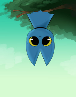 anthro bat_wings black_eyes blue_body blue_ears blue_fur blue_wings fur gynomorph hanging_from_branch intersex looking_at_viewer membrane_(anatomy) membranous_wings plant solo tree upside_down wings yellow_sclera young ota_(artist) cartoon_network mao_mao:_heroes_of_pure_heart adorabat bat mammal absurd_res hi_res