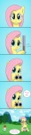 apple blue_eyes cutie_mark feathered_wings feathers female feral food fruit group gun hair mountain outside pink_hair plant ranged_weapon scared shotgun sky solo_focus standing tree weapon wings yellow_body yellow_feathers doublewbrothers friendship_is_magic hasbro my_little_pony mythology angel_(mlp) fluttershy_(mlp) equid equine mammal mythological_creature mythological_equine pegasus 2013 absurd_res comic hi_res long_image tall_image