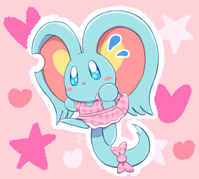 accessory ambiguous_gender big_ears biped bipedal_feral blue_eyes bodily_fluids bow_ribbon clothed clothed_feral clothing dress feral fluffy fluffy_tail flying_sweatdrops fur furgonomics heart_symbol mouthless notched_ear outline pink_background pink_clothing pink_dress ribbons semi-anthro simple_background solo star_polygon sweat sweatdrop tail tail_accessory tail_bow tail_ribbon teal_body teal_fur three-quarter_view white_outline sanntappe kirby_(series) kirby_and_the_forgotten_land nintendo elfilin alien chinchilla chinchillid mammal rodent starling_(kirby) 2022 digital_drawing_(artwork) digital_media_(artwork) full-length_portrait hi_res japanese_description portrait signature male_(lore)