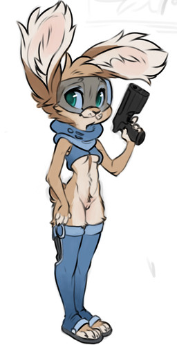 anthro bottomless breasts brown_body brown_fur clothed clothing eyewear female footwear fur genitals goggles green_eyes gun handgun pistol pubes ranged_weapon simple_background solo tan_body tan_fur toeless_footwear under_boob vulva weapon white_background reign-2004 hare lagomorph leporid mammal 2021 digital_media_(artwork) hi_res shaded