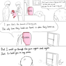 bodily_fluids bouquet bubble clothed clothed_human clothing container corpse crying death dialogue doctor embalming eyewear flower fur furniture glasses grief hair hand_on_head hooves lying male male_human photo photo_on_wall pink_body pink_fur pipelining plant pottery red_hair red_hooves red_tail sad table tail tears text tube vet wearing_glasses window yellowcottoncandy030 fluffy_pony fluffy_pony_(species) human mammal 1:1 2025 comic digital_media_(artwork) english_text hi_res partially_colored