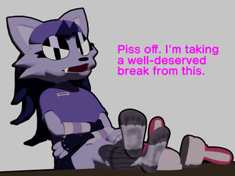 angry anthro bodily_fluids clothing dialogue dirty dirty_clothing dirty_socks discarded_clothing discarded_shoes feet female foot_fetish foot_on_table footwear furniture humanoid_feet paws plantigrade relaxing simple_background socks soles solo sweat sweaty_clothing sweaty_footwear sweaty_socks table white_background colonthreeguy freakwithatag sam_spike_(freakwithatag) canid canine mammal 3d_(artwork) 4:3 digital_media_(artwork) hi_res