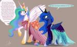 duo feathered_wings feathers female feral horn text wings silfoe friendship_is_magic hasbro my_little_pony mythology princess_celestia_(mlp) princess_luna_(mlp) equid equine mammal mythological_creature mythological_equine winged_unicorn 16:10 2015 absurd_res english_text hi_res widescreen