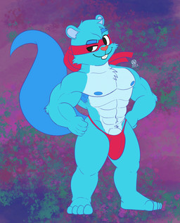 4_toes 5_fingers abs anthro arm_tuft armpit_hair biceps blue_body blue_fur body_hair buckteeth bulge cheek_tuft clothed clothing countershading elbow_tuft facial_tuft feet fingers front_view fur genitals hands_on_hips hyper jockstrap looking_at_viewer male mask muscular muscular_anthro muscular_male penis pose red_clothing red_jockstrap red_underwear simple_background smile solo standing teeth toes topless topless_anthro topless_male triceps tuft underwear mirageweasel happy_tree_friends splendid_(htf) bear mammal rodent sciurid tree_squirrel 2023 digital_media_(artwork) hi_res