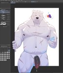 anthro art_program_in_frame belly big_penis bodily_fluids border breaking_the_fourth_wall condom darkened_genitalia darkened_penis front_view fur genital_fluids genitals half-erect holding_condom holding_object humanoid_genitalia humanoid_penis lewd_symbolism looking_aside male musclegut muscular muscular_male nude outside_border outside_panel pecs penis precum scar scars_all_over sexual_barrier_device solo text through_screen user_interface white_body white_fur kajin-sama clip_studio_paint_(copyright) polar_(kajin-sama) bear mammal polar_bear ursine 2023 clip_studio_paint_(artwork) digital_drawing_(artwork) digital_media_(artwork) english_text hi_res pictographics portrait three-quarter_portrait