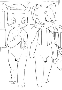 balls bathroom censored_genitalia censored_penis duo flaccid genitals hooves male penis towel towel_around_neck towel_on_head urinal walking young young_male manmosu_marimo yellow_shota_feline_(marimo) equid equine felid feline felis mammal absurd_res censored hi_res