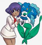 bottomwear brown_body brown_skin clothing duo female hair hand_holding purple_hair size_difference skirt unknown_artist nintendo pokemon sina_(pokemon) blue_flower_florges florges generation_6_pokemon human humanoid mammal pokemon_(species)