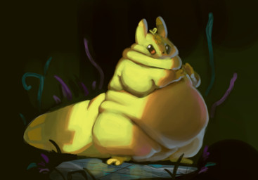 ambiguous_gender anthro belly big_belly big_tail biped black_eyes green_body overweight overweight_ambiguous overweight_anthro shadow solo tail citrusslugcat rain_world videocult citrus_(slugcat) slugcat low_res
