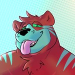 anthro fur male markings overweight red_body red_fur solo tongue tongue_out gutgunk bear mammal 1:1 icon