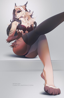 anthro black_clothing black_hair black_panties black_underwear bra brown_body brown_fur cheek_tuft clothing ear_piercing ear_ring eyelashes facial_tuft female female_anthro front_view fur hair long_hair looking_at_viewer multicolored_hair orange_body orange_fur orange_hair panties piercing red_bra red_clothing red_eyes red_underwear ring_piercing simple_background sitting smile solo tuft underwear white_background white_hair unknowhiter felid mammal absurd_res hi_res