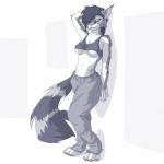 anthro biped breasts clothed clothing digitigrade female midriff navel navel_piercing piercing skimpy solo standing under_boob rydenan felid feline leopardus mammal ocelot 1:1 alternate_version_at_source