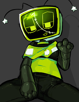 4_fingers antennae_(anatomy) belly black_antennae black_bottomwear black_clothing black_crop_top black_pants black_shirt black_topwear blush blush_lines bottomwear clothing costume crop_top crt electronics female fingers for_a_head frankenstein_costume glistening glistening_body green_body grey_arms grey_background grey_body looking_at_viewer machine mantle narrowed_eyes navel pants screen screen_face shadow_backdrop shirt simple_background sitting smile smiling_at_viewer solo spread_legs spreading star_antennae stitch_(sewing) television topwear white_clothing keeboreal blushcrunch_studio dandy's_world roblox vee_(dandy's_world) humanoid object_head robot robot_humanoid screen_head toon_(dandy's_world) tv_head 2025 hi_res shaded