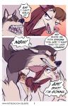 anthro dialogue duo female larger_male male open_mouth size_difference smaller_female smile text celeste_(artist) canid canine canis deer mammal wolf comic english_text url