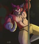 anthro bulge clothed clothing damaged dancing eye_patch eyewear fangs hook hook_hand looking_at_viewer machine male pole pole_dancing robotic_tongue solo teeth tongue tongue_out topless wire jazcabungcal five_nights_at_freddy's scottgames foxy_(fnaf) animatronic canid canine fox mammal robot 2015 hi_res