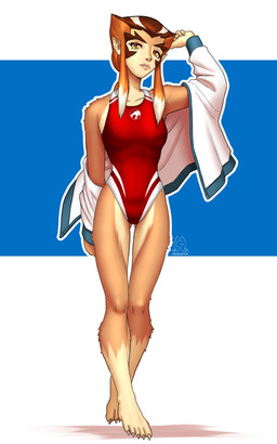anthro clothing female pose solo swimwear mykegreywolf thundercats thundercats_2011 pumyra cougar felid feline mammal absurd_res hi_res pinup
