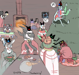 3_eyes 4_arms 4_eyes ambiguous_gender anthro antlers bedding bell bell_collar beverage black_antlers black_body black_fur black_markings blanket blue_body blue_crown blue_eyes blue_feathers blue_markings bodily_fluids bottomwear bowl brown_antlers brown_body brown_eyes brown_feathers brown_hair cape christmas_clothing christmas_decorations christmas_lights christmas_sweater christmas_topwear christmas_tree claws climbing_tree clothing collar container cross-popping_vein crown dino_nugget eating eating_food emoticon exclamation_point eyeless eyes_closed feathers feet fireplace food fur furniture grape_juice green_body green_fur green_skin grey_body grey_fur grey_markings grey_skin group hair hairless hand_on_chin headgear heterochromia holidays hooves horn inside juice_(beverage) kneeling licking licking_lips markings meat multi_arm multi_eye multi_limb pants paper_crown pink_claws plant plate purple_body purple_fur purple_scarf red_body red_clothing red_eyes red_markings red_robe red_skin robe scales scarf shrimp_(food) simple_background sitting snow soup speech_bubble spots spotted_body spotted_skin standing surgical_suture sweat sweatdrop sweater sweet_potato table talons toes tongue tongue_out topwear tree turkey_meat under_blanket vegetable white_body white_clothing white_fur white_markings white_robe white_scales white_wool wool_(fur) yellow_crown yellow_eyes yellow_markings yellow_scarf welcometaco christmas cult_of_the_lamb massive_monster_(studio) sickos_meme thanksgiving the_onion chemach_(cult_of_the_lamb) fan_character green_crown_(cult_of_the_lamb) haro_(cult_of_the_lamb) heket_(cult_of_the_lamb) kallamar_(cult_of_the_lamb) lamb_(cult_of_the_lamb) leshy_(cult_of_the_lamb) narinder purple_crown_(cult_of_the_lamb) red_crown_(cult_of_the_lamb) shamura_(cult_of_the_lamb) amphibian anatid anseriform aquatic arachnid arthropod avian bagworm bird bovid caprine cephalopod cervine chimera coleoid decapodiform deer domestic_cat domestic_ferret domestic_sheep duck eel felid feline felis fish frog garden_eel hairless_cat jacob_sheep mammal mollusk mustelid musteline owl sheep sika_deer sphynx_(cat) spider squid taur true_musteline weasel meme