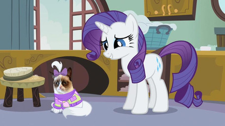 creepy domestic_pet duo female feral fur grumpy horn humor inside smile tail what white_body white_fur steghost third-party_edit friendship_is_magic hasbro my_little_pony mythology opalescence_(mlp) rarity_(mlp) tardar_sauce domestic_cat equid equine felid feline felis mammal mythological_creature mythological_equine unicorn meme