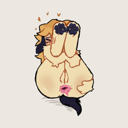 anthro anus arm_tuft black_ears black_pawpads black_tail blonde_hair blush blush_lines butt curled_up dessert elbow_tuft eyes_closed female female_anthro food food_fetish food_on_body food_on_butt food_play frosting fur genitals hair hand_on_butt hand_on_own_butt heart_reaction humanoid_genitalia humanoid_vulva legs_together legs_up lying nude nude_anthro nude_female on_back pawpads paws presenting presenting_anus presenting_hindquarters shoulder_tuft simple_background solo spread_anus spreading sprinkles tail tan_body tan_fur tuft vulva white_background kibblebytez canid canine canis domestic_dog mammal 1:1 2026 colored digital_drawing_(artwork) digital_media_(artwork) hi_res