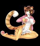 alpha_channel anthro big_breasts blush breasts brown_hair clothed clothing digital_media_(artwork) felid female fur genitals green_eyes hair hi_res hybrid innie_pussy inverted_nipples jhojuju lauren_vanpelt liger lion looking_at_viewer mammal muscular muscular_female nipples pantherine pawpads pinup pose puffy_nipples pussy simple_background smile solo striped_body stripes thick_thighs yellow_body yellow_fur