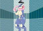 anthro big_breasts blush breasts female nipples non-mammal_breasts non-mammal_nipples nude shower slim soap solo water wet yiffler nintendo pokemon amphibian generation_6_pokemon greninja pokemon_(species) hi_res