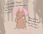 big_ears brown_body brown_fur confident dirty_talk dominant dominant_female fangs female fur group humor long_tail mouse_tail silhouette size_difference solo_focus tail teeth milachu92 milachu mammal mouse murid murine rodent meme