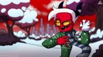 anthro city city_background cityscape clothing detailed_background eyewear glasses hair horn male plant scarf smile snow snowball snowball_fight solo sweater topwear tree winter yellow_eyes yellow_sclera prismanoodle_(artist) helluva_boss fan_character terry_(prismanoodle) demon imp 16:9 hi_res widescreen