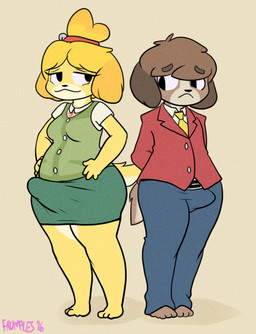 anthro bell bottomwear brown_body brown_fur bulge clothed clothing crossgender duo erection erection_under_clothing erection_under_skirt fraternal_twins ftg_crossgender fti_crossgender fur gynomorph intersex male necktie pencil_skirt simple_background skirt smile smirk yellow_body yellow_fur frumples animal_crossing nintendo digby_(animal_crossing) isabelle_(animal_crossing) canid canine canis domestic_dog mammal shih_tzu toy_dog 2016 digital_media_(artwork) brother_(lore) brother_and_sister_(lore) sibling_(lore) sister_(lore) twins_(lore)