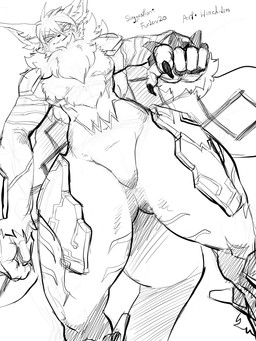 anthro armor body_armor boots clothing cross_pupils female footwear gauntlets gesture gloves hand_gesture handwear looking_at_viewer looking_down markings nails pointing pointing_at_viewer shoes shoulder_pads simple_background smile smiling_at_viewer solo standing standing_tall tail toony tuft winick-lim bandai_namco digimon digimon_(species) domestic_cat felid feline felis maine_coon mammal meicrackmon meicrackmon_vicious_mode 2025 3:4 detailed monochrome sketch
