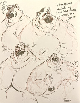 5_fingers anthro areola asking_for_food big_moobs big_nipples closed_smile dialogue eyebrows fat_arms fingers fur hair heart_symbol humanoid_hands looking_aside looking_up male male_anthro moobs morbidly_obese morbidly_obese_anthro morbidly_obese_male mouth_closed narrowed_eyes nipples nude nude_anthro nude_male obese obese_anthro obese_male open_mouth open_smile overweight overweight_anthro overweight_male simple_background smile solo speech_bubble talking_to_another text tongue tongue_out uniparasite sebastien_grainger american_badger badger mammal mustelid musteline english_text hi_res monochrome signature sketch sketch_page