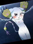 bdsm bodily_fluids bondage bound breasts breath cuff_(restraint) female genitals hands_up looking_at_viewer navel nipples nude restraints shackles small_breasts solo sweat vulva koufun bandai_namco digimon digimon_(species) gatomon 3:4 hi_res