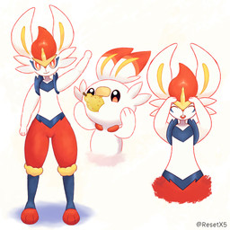 anthro female group long_ears scut_tail short_tail simple_background tail white_background white_body resetx nintendo pokemon cinderace generation_8_pokemon lagomorph mammal pokemon_(species) scorbunny 1:1 absurd_res hi_res shaded