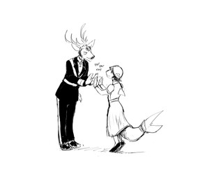 anthro biped clapping clothed clothed_anthro clothed_female clothed_male clothing dancing dorsal_fin dress duo eyebrows female female_anthro fin fingers formal_wear frown fully_clothed fully_clothed_anthro fully_clothed_female fully_clothed_male larger_male looking_at_another male male_anthro patty_cake plantigrade shark_tail simple_background size_difference smaller_female smile snout sound_effects suit tail tail_fin tiptoes wearing_gloves white_background hladilnik deer_admiral_(hladilnik) lonely_shark_(hladilnik) aquatic deer fish mammal shark 2024 6:5 hi_res monochrome