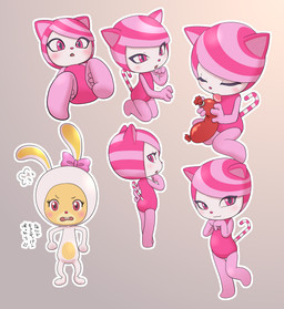 anthro blush candy candy_cane dessert duo egg featureless_crotch featureless_feet feet female food holding_food holding_object holding_sausage meat outline pink_body pink_eyes pseudo_hair sausage simple_background solo_focus spread_legs spreading suggestive suggestive_food text tongue tongue_out white_outline yamanokonza cocomong aromi_(cocomong) candy_fang domestic_cat felid feline felis food_creature lagomorph leporid living_candy mammal rabbit hi_res japanese_text multiple_images translation_request