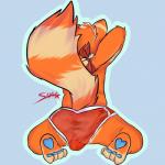 anthro big_tail bulge butt clothed clothing feet fur male orange_body orange_fur pawpads rear_view simple_background solo tail tan_body tan_fur topless underwear sharkall shark_(sharkall) ailurid mammal red_panda 1:1 2017 hi_res