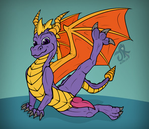 animal_genitalia feral genital_slit genitals knot knotted_penis male penis presenting raised_leg solo stretching tail wings heyupyoursjr activision mythology spyro_the_dragon dragon mythological_creature mythological_scalie scalie absurd_res hi_res