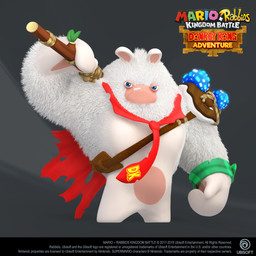 anthro armor cape closed_frown clothing copyright_symbol featureless_chest featureless_crotch featureless_legs frown frowning_at_viewer fur green_wristband grey_background hand_pawpads holding_melee_weapon holding_object holding_weapon leaf logo long_ears looking_at_viewer male male_anthro melee_weapon mitten_hands mouth_closed multicolored_body muscular muscular_anthro muscular_male narrowed_eyes necktie pauldron pawpads red_cape red_clothing red_necktie rope short_legs simple_background solo squint standing symbol tan_body tan_eyelids tan_inner_ear tan_pawpads tan_skin teeth text title torn_cape torn_clothing torn_necktie two_tone_body weapon white_body white_fur year perrine_lozinguez donkey_kong_(series) mario_bros mario_plus_rabbids_kingdom_battle nintendo raving_rabbids rayman_(series) ubisoft rabbid_kong hybrid kong lagomorph mammal primate rabbid 1:1 2018 3d_(artwork) adobe_photoshop_(artwork) autodesk_maya_(artwork) colored crossover digital_media_(artwork) english_description english_text full-length_portrait hi_res official_art portrait shaded