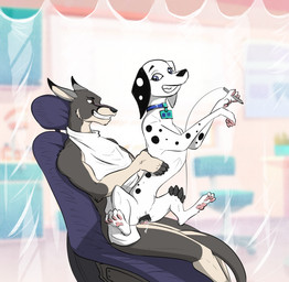 animal_genitalia animal_vulva anthro anthro_on_feral anthro_penetrating anthro_penetrating_feral badge bestiality bodily_fluids canine_genitalia canine_vulva chair collar duo erection feet female female_feral female_penetrated feral feral_penetrated fingers from_behind_position fur furniture genital_fluids genitals holding_object holding_partner holding_pen holding_writing_utensil interspecies larger_male looking_back male male/female male_anthro male_on_feral male_penetrating male_penetrating_female markings neckwear_only nude pawpads paws pen penetration penile penile_penetration penis penis_in_vagina sex sitting size_difference smaller_female smaller_penetrated smile spots spotted_body spread_legs spreading tail toes vaginal vaginal_penetration vulva white_body white_fur writing_utensil zafara_(artist) 101_dalmatian_street 101_dalmatians disney benji_(s0c0m3) delilah_(101_dalmatians) canid canine canis dalmatian domestic_dog kangaroo macropod mammal marsupial digital_media_(artwork) hi_res