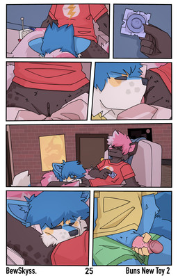 ageplay anthro aroused blue_body blue_fur blue_hair bodily_fluids brown_body brown_fur clothed clothing condom diaper erection female fur furniture genitals hair licking male male/female penis roleplay sexual_barrier_device stroking_penis tail tongue unclean_diaper vulva bewskyss canid canine mammal absurd_res comic hi_res