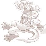 1:1 anthro anthrofied back_to_back beelzemon_(artist) brother_(lore) brother_and_sister_(lore) clothed clothing duo fan_character female gael_the_scrafty generation_5_pokemon male monochrome nintendo pokemon pokemon_(species) pokemorph reclining sad scrafty sibling_(lore) sister_(lore) sitting stripes sunny_the_scrafty topless