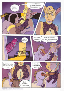 5_fingers anthro anthro_on_anthro balls barefoot bed bedroom blush breast_fondling breast_play breasts clothed clothed/nude clothed_anthro clothed_female clothing cock_warmer dialogue duo erection feathers feet female fingers fondling fur furniture genitals hand_on_breast hooves humanoid_hands interspecies lingerie lying lying_on_bed male male/female nipples nude nude_anthro nude_male on_back on_bed page_number panties penis penis_clothing speech_bubble tail tan_body tan_fur text translucent translucent_clothing underwear white_body white_feathers kantachibli clover_(kantachibli) phillip_(kantachibli) avian bird bovid bovine cattle heron mammal pelecaniform comic english_text hi_res url