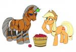 apple blue_eyes clothing duo female feral food fruit green_eyes hat headgear headwear horn machine male plant captainsangre_(artist) friendship_is_magic hasbro my_little_pony mythology thaine applejack_(mlp) earth_pony equid equine horse mammal mythological_creature mythological_equine pony robot unicorn 2014