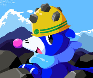 ambiguous_gender armor black_eyes blue_body cloud feral headgear helmet markings open_mouth rock rocky_helmet sky solo tongue whisker_markings sleepy_sealion nintendo pokemon generation_7_pokemon pokemon_(species) popplio 2025 6:5 dated hi_res signature
