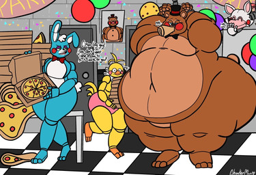 anthro balloon belly big_belly big_butt biped bound box butt chuckling container feeding female food group huge_belly huge_butt huge_thighs inflatable male moobs obese overweight party pizza pizza_box stuffing submissive submissive_male talking_to_another thick_thighs weight_gain chonkermon five_nights_at_freddy's five_nights_at_freddy's_2 scottgames mangle_(fnaf) toy_bonnie_(fnaf) toy_chica_(fnaf) toy_freddy_(fnaf) avian bear bird canid canine chicken fox galliform lagomorph leporid mammal phasianid rabbit