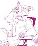 2016 5:6 anthro barefoot biped bottomwear canid canine chair clothed clothing crossed_legs disney feet fox frown fully_clothed fur furniture male mammal monochrome necktie nick_wilde office_chair one_eye_closed pants red_fox shirt simple_background sitting sketch solo topwear true_fox tsukigata_rossi white_background wink zootopia