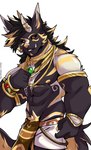 anthro clothing egyptian egyptian_clothing fur male muscular muscular_male nipples solo tattoo midnight_blue egyptian_mythology middle_eastern_mythology mythology obsidian_(midnight_blue) felid feline mammal absurd_res hi_res