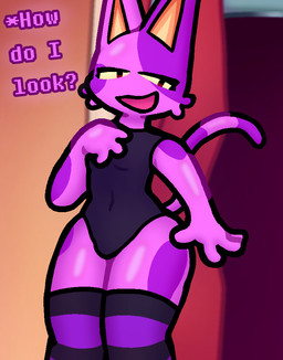 anthro bedroom_eyes clothing femboy legwear male narrowed_eyes purple_body seductive solo stockings tail kitty_doodles animal_crossing nintendo bob_(animal_crossing) digital_drawing_(artwork) digital_media_(artwork)