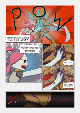 ambiguous_gender anthro attack biped black_eyes black_text brown_body claws dialogue duo ellipsis exclamation_point fingers lips motion_lines open_mouth open_smile purple_eyes question_mark smile sound_effects speech_bubble standing talking_to_another text text_box tongue white_sclera wounded novaarts nintendo pokemon pokemon_mystery_dungeon spike_chunsoft fossil_pokemon generation_1_pokemon generation_3_pokemon humanoid kabutops medicham pokemon_(species) 2025 absurd_res comic english_text hi_res japanese_text